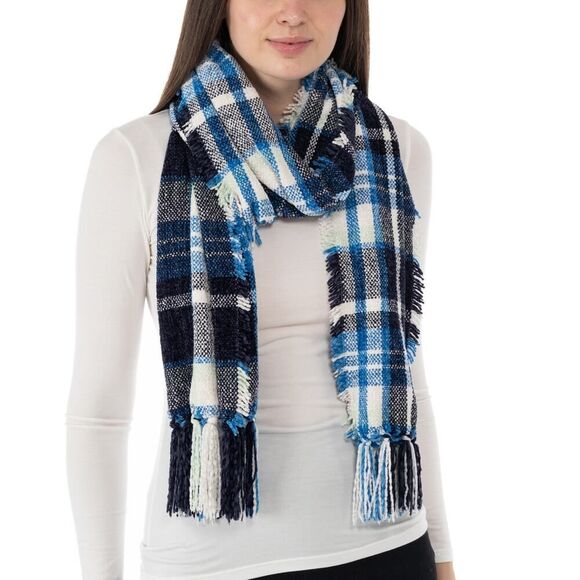 Charter‎ Club Blue Plaid Chenille Scarf - Picture 1 of 5